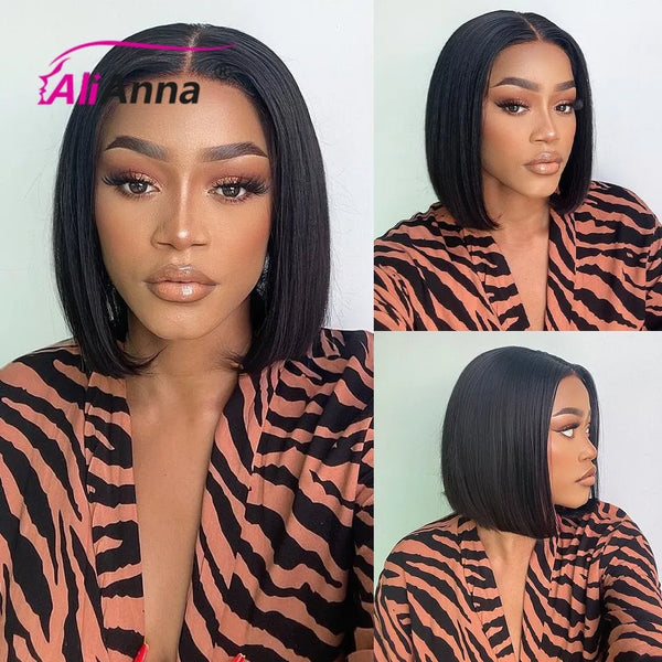 Straight Glueless Wig Human Hair Ready To Wear Short Bob Wigs For Women Transparent Pre Cut 4x4 Human Hair Wigs Bleached Knots