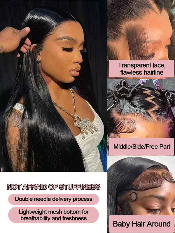30 40 Inch Bone Straight 13x4 13x6 Transparent HD Lace Front Wig Brazilian Human Hair 300% Density Pre Plucked For Black Women