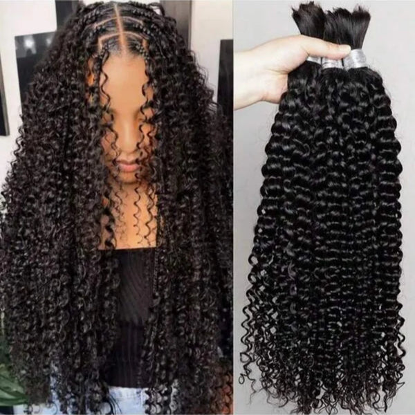 Human Hair Bulk For Braiding 2 Bundles Deep Wave Human Hair Extensions Human Braiding Hair For Boho Braids Water Wave Curly Hair
