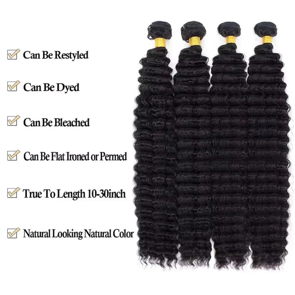 12A Deep Wave Bundles Human Hair 18 20 22 24 Inch Unprocessed Brazilian Virgin Deep Curly Quick Weave 3 Bundles Hair Extensions
