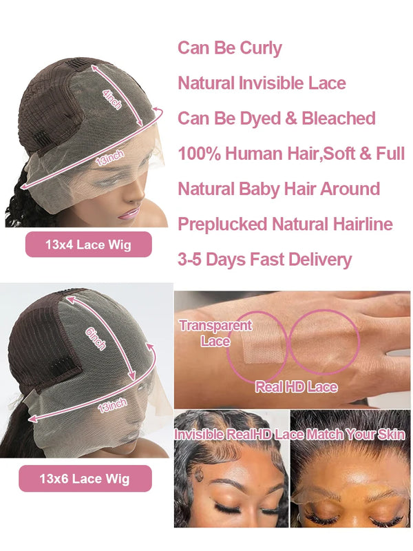 300% Density Bone Straight 13x6 HD Lace Frontal Wigs 40 46 Inch Human Hair Wigs 13x4 Lace Front For Women Brazilian Preplucked