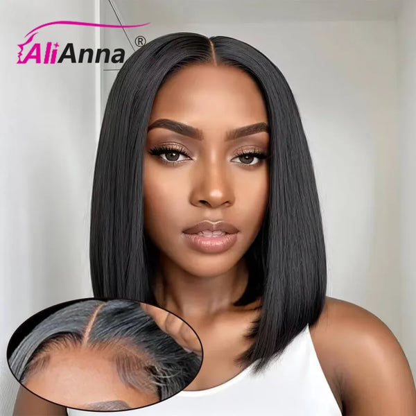 Straight Glueless Wig Human Hair Ready To Wear Short Bob Wigs For Women Transparent Pre Cut 4x4 Human Hair Wigs Bleached Knots
