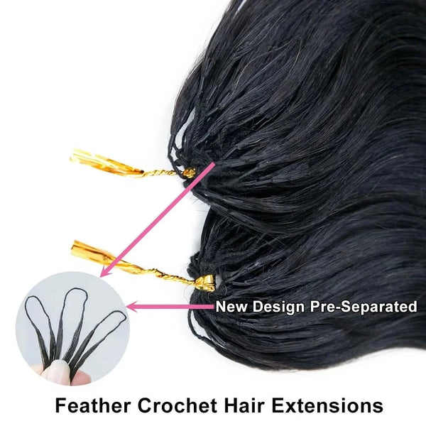 Crochet Human Hair Straight Human Hair Body Wave 1B Black Pre-Separated Knotless Crochet Extensions With Loop For Braiding