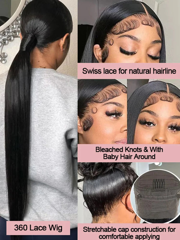 30 40 Inch Bone Straight 13x4 13x6 Transparent HD Lace Front Wig Brazilian Human Hair 300% Density Pre Plucked For Black Women