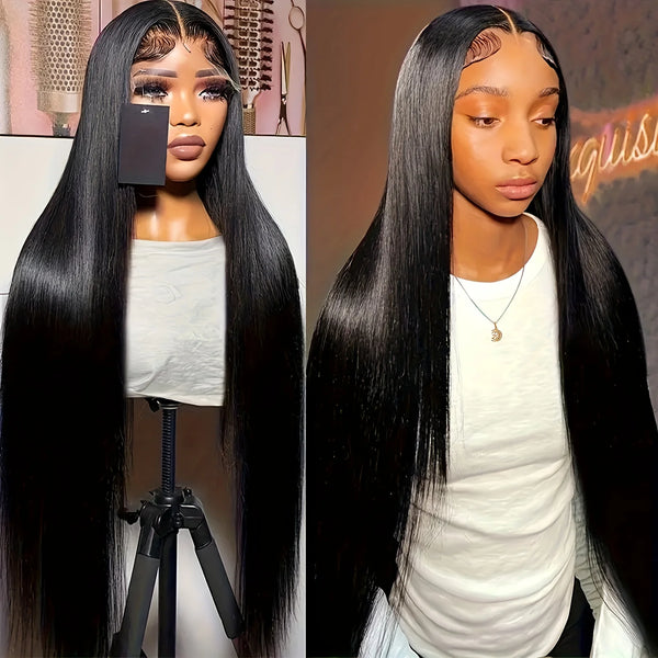 Black Straight Human Hair Wigs 13X6 Hd Lace Frontal Wig 42 Inch 13X4 Brazilian Pre Plucked Front Wig For Women 250 Density