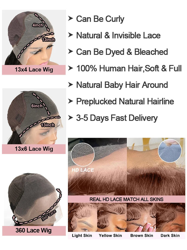 30 40 Inch Bone Straight 13x4 13x6 Transparent HD Lace Front Wig Brazilian Human Hair 300% Density Pre Plucked For Black Women