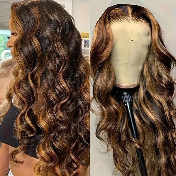 30 Inch Honey Blonde Ombre Lace Front Wig Human Hair 13x4 HD Lace Front Wig 4/27 Highlight Ombre Body Wave Lace Frontal Glueless