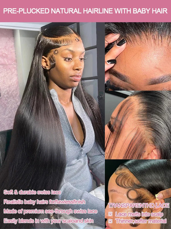 300% Density Bone Straight 13x6 HD Lace Frontal Wigs 40 46 Inch Human Hair Wigs 13x4 Lace Front For Women Brazilian Preplucked