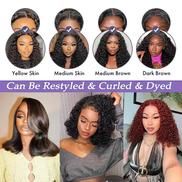250Density Glueless Short Bob Wig 10 Inch Deep Wave Lace Front Bob Wigs Human Hair 5x5 Glueless Bob Wig Human Hair Ready To Wear