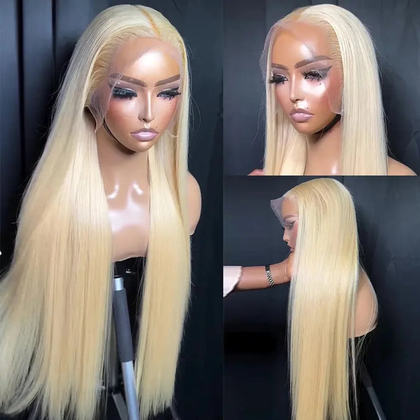 613 Blonde 13x6 HD Transparent Lace Frontal Human Hair Wigs For Women Straight Pre Plucked 13x6 613 Lace Frontal Human Hair Wigs