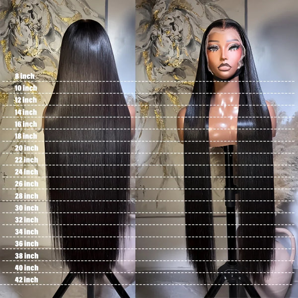 Black Straight Human Hair Wigs 13X6 Hd Lace Frontal Wig 42 Inch 13X4 Brazilian Pre Plucked Front Wig For Women 250 Density