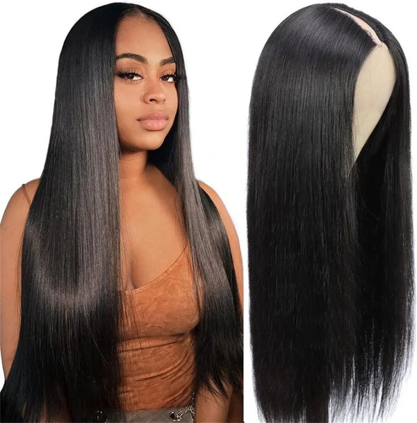 Full Machine V Part Straight Human Hair Wigs for Women Remy Hair Brazilian Natural Color No Leave Out Upgrade U Part Wigs