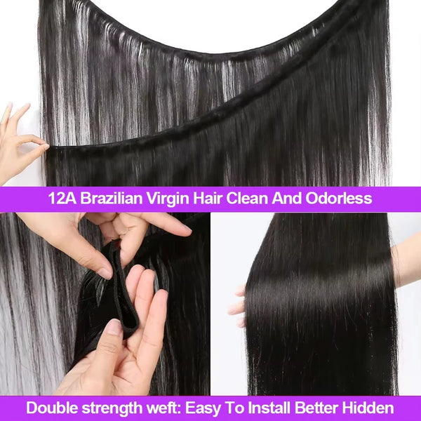 Straight Bundles Human Hair 12A Human Hair 4 Bundles Straight Hair 20 22 24 26 Inch Brazilian Human Hair Extensions