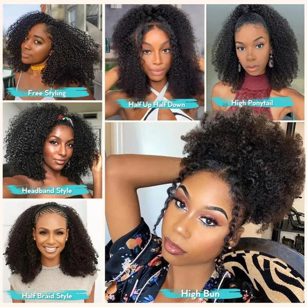 Half Wig Kinky Curly 220% Density Remy Hair Curly Wigs 100% Human Hair No Leave Out Upgrade Glueless Clip In Half Wigs For Women