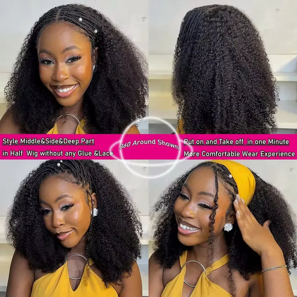 Upgrade 3 IN 1 Half Wig With Drawstring Seamless Clip Ins Flip Over Kinky Curly Wig 200% Density Curly Half Wigs for Women hair