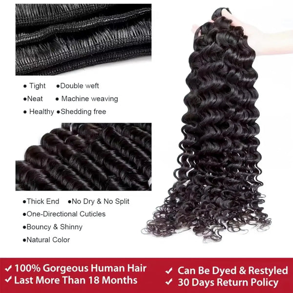 12A Deep Wave Bundles Human Hair 18 20 22 24 Inch Unprocessed Brazilian Virgin Deep Curly Quick Weave 3 Bundles Hair Extensions