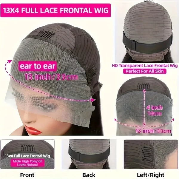 42 Inch 250 Density Bone Straight 13X6 Hd Lace Frontal Wig 13X4 Transparent Lace Front Pre Plucked 100% Human Hair For Women