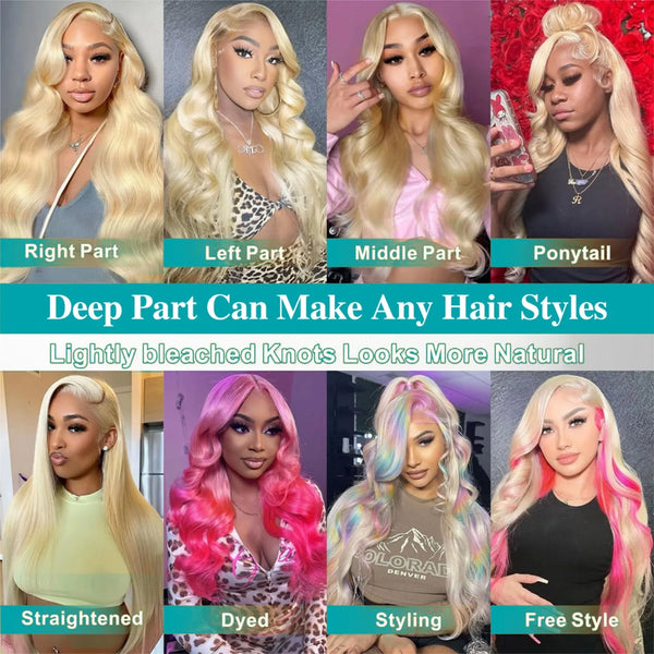 613 13x6 Lace Front Wig Human Hair Body Wave Blonde Lace Frontal Wigs for Women 220 Density Natural Hairline With Baby Hair
